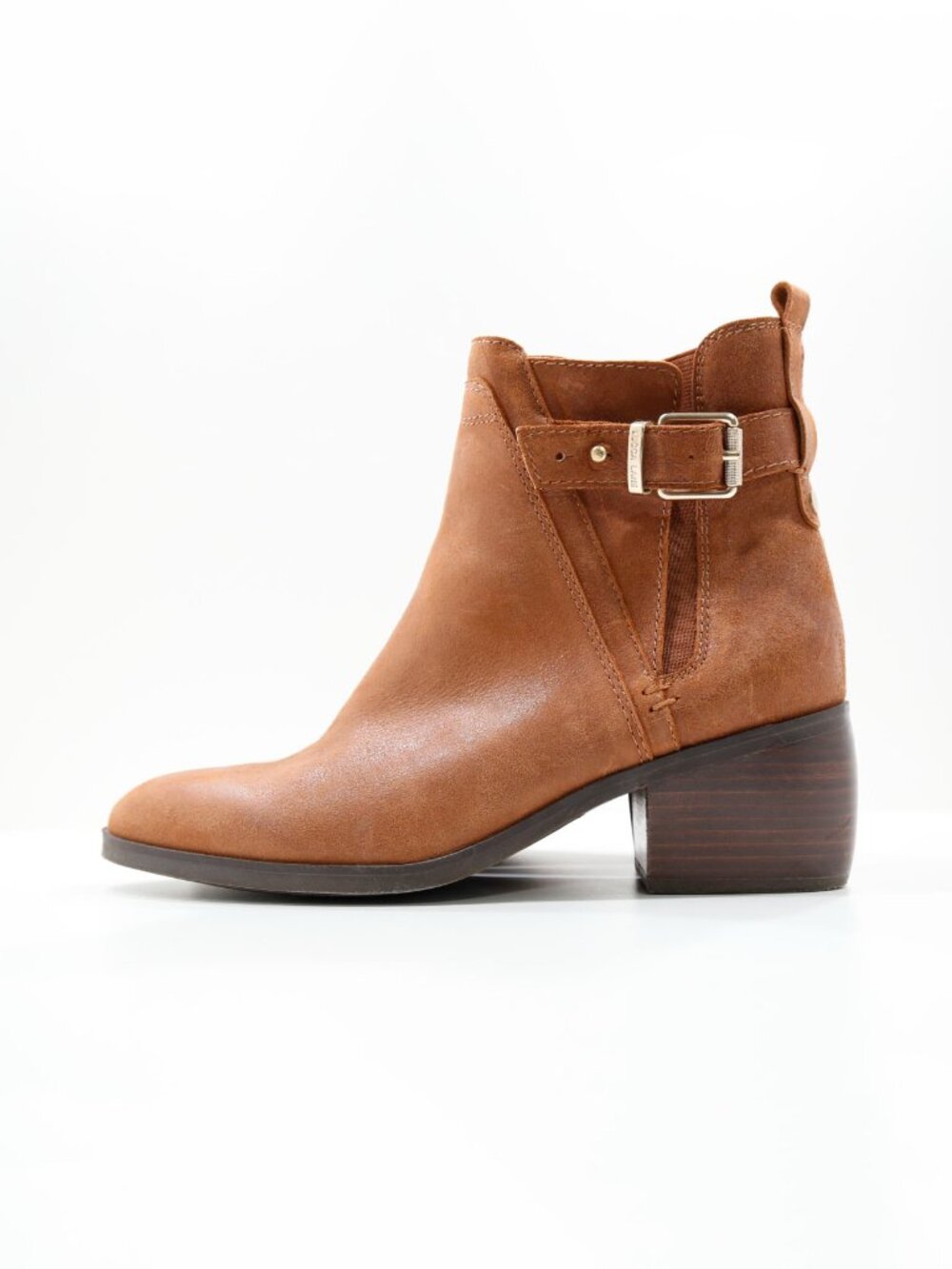 Lucca Lane Meyna Brown Leather 2.5" Block Heel Ankle Boots - 8
